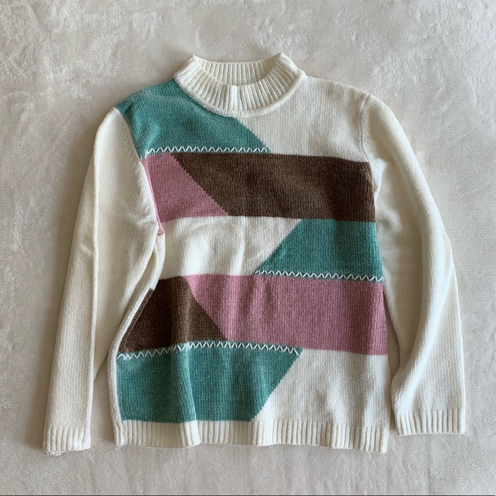 Vintage Color Block Knit Sweater